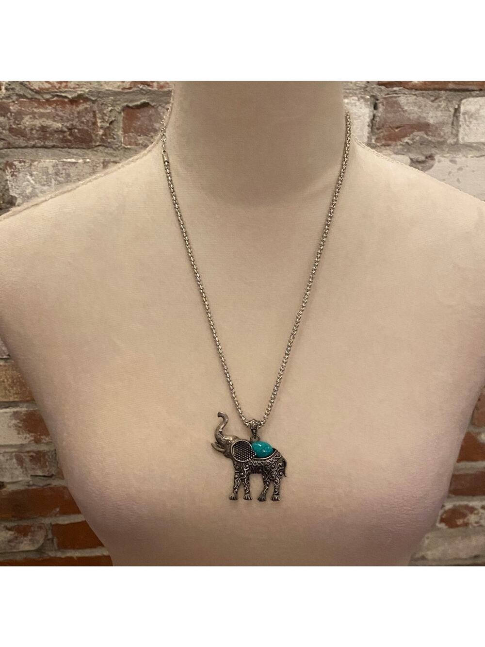 Dark Fux Silver Elephant Pendant Necklace